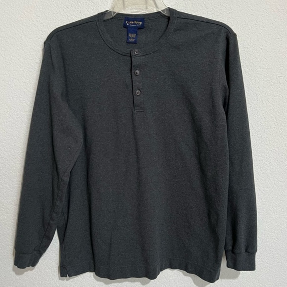 Club Room Charter Club Gray Cotton Knit  Winter Warm Long Sleeve Henley Large